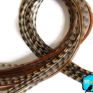 XL Hair Feathers, 6 Pieces - Extra Long UNIQUE CREE Thin Grizzly Rooster Hair Extension Feathers : 821