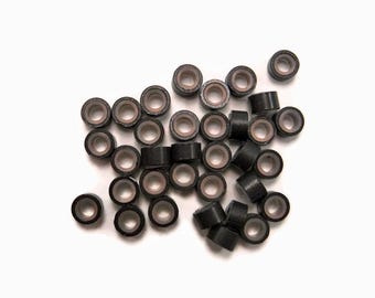 10 piezas - Microanillos de silicona marrón oscuro para extensiones de cabello con plumas: 783