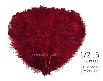 1/2 Lb. - 18-24" Burgundy Large Ostrich Wing Plume Wholesale Feathers (Bulk) Wedding Centerpiece Decor : 2911
