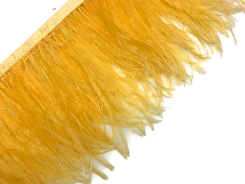 Ostrich Fringe Feathers, 6 Inch Strip Golden Yellow Ostrich Fringe Trim Feather : 3162 image 4