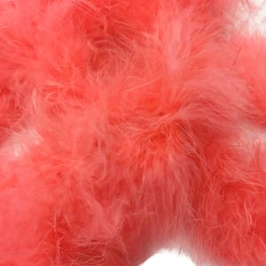 May include: A close-up of a bright pink feather boa. The boa is made of soft, fluffy feathers and is perfect for adding a touch of glamour to any outfit.