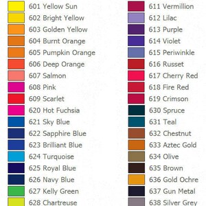 Puede incluir: Una carta de colores con 29 muestras de color, cada una etiquetada con un n&uacute;mero y un nombre de color. Los colores van desde el beige claro hasta el negro, e incluyen tonos de amarillo, naranja, rojo, azul, verde y gris.