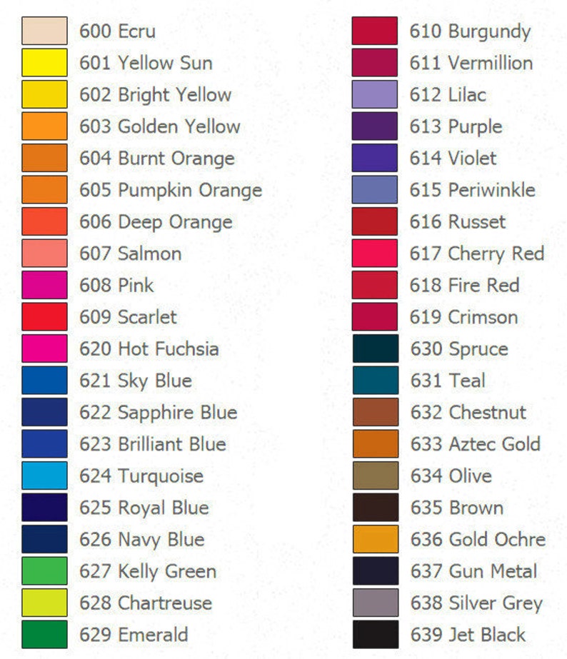 Puede incluir: Una carta de colores con 29 muestras de color, cada una etiquetada con un n&uacute;mero y un nombre de color. Los colores van desde el beige claro hasta el negro, e incluyen tonos de amarillo, naranja, rojo, azul, verde y gris.