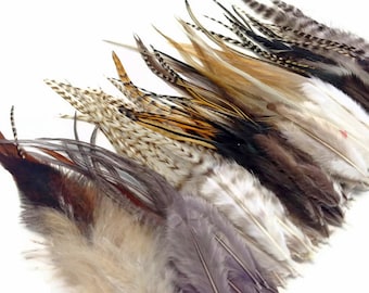 Extensiones de cabello de gallo de granja, calidad de salón - 50 piezas - Plumas cortas de gallo de granja, tono natural, venta al por mayor (a granel) - Joyería artesanal: 3106