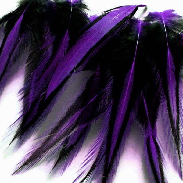 Rain Drop Feathers, 10 Pieces - Purple Dyed BLW Laced Short Rooster Cape Whiting Farms Feathers Craft Supply : 3348