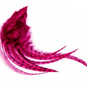 Pink Feathers, 1 Dozen Medium Hot Pink Grizzly Rooster Saddle Whiting Hair Extension Feathers Craft Supply : 525 image 3