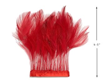 1 Yard - Red Stripped Rooster Neck Hackle Eyelash Wholesale Feather Trim (Bulk) Fly Tying Millinery Craft Supply : 4301