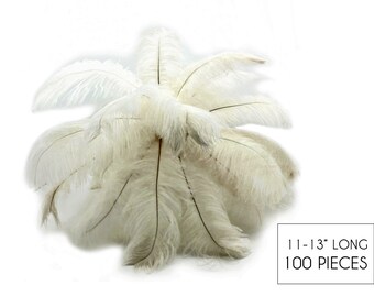 Plumas de avestruz, 100 piezas - 11-13" Plumas de avestruz de color blanco roto Plumas para el cuerpo al por mayor (a granel) Centro de mesa para disfraces Suministros para manualidades: 3092