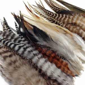 50 Pieces - Natural Medium Length Rooster Hair Extension Feathers Wholesale ( Bulk) Fly Tying Jewelry Craft Supply: 3279