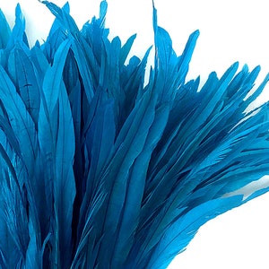 Tira de 2,5 polegadas - 14-16 "azul turquesa amarrada com alvejante natural e caudas de coque tingidas penas de carnaval Fornecimento: 5151