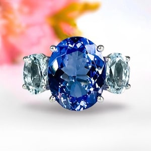 Natural Tanzanite Engagement Ring in 14k Gold / Oval Cut Genuine Tanzanite Diamond Ring / December Birthstone / Push Present
