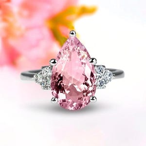 Natural Pink Tourmaline 14K Solid Gold Ring For Women Engagement Ring Solitaire Ring Pear Cut Gemstone Ring Handmade Anniversary Gifts