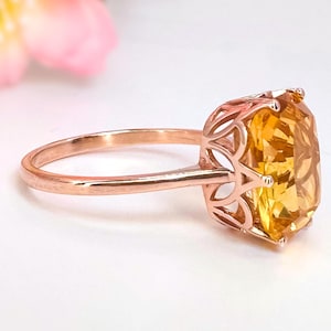 Citrine Ring 10K 14K Gold Crown Natural Citrine Gemstone Ring Diamond Gold Ring for Women Unique Wedding Band Gift for Her