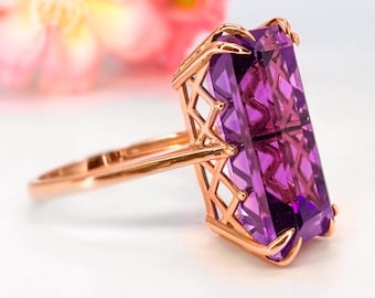 Amethyst Ring 10K 14K Gold Bar Cut Natural Amethyst Statement Ring Gift for Mom Mother’s Day Unique Jewelry Gift for Mom from Daughter