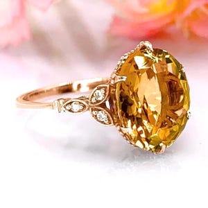 Bague citrine or 14 carats 5,30 carats diamant citrine naturelle ovale femme cadeau d'anniversaire pour elle