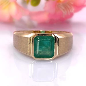 エメラルド メンズリング 14K ゴールド 2.17カラット スクエアエメラルドリング メンズ ステートメントジュエリー 5月の誕生石 彼へのギフト