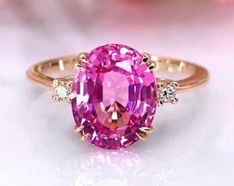 Pink Sapphire Ring 14K Gold Diamond Pink Gemstone Ring for Women Fine Jewelry Anniversary Gift for Her