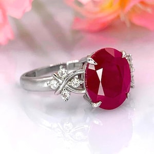 Ruby Ring 14K Gold Oval Ruby Diamond Ring July Birthstone Anniversary Gift for Her