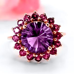Purple Amethyst Ring 14K Solid Gold for Women Gift for Mom from Daughter Round Natural Purple Gemstone Jewelry Natural February Birthstone