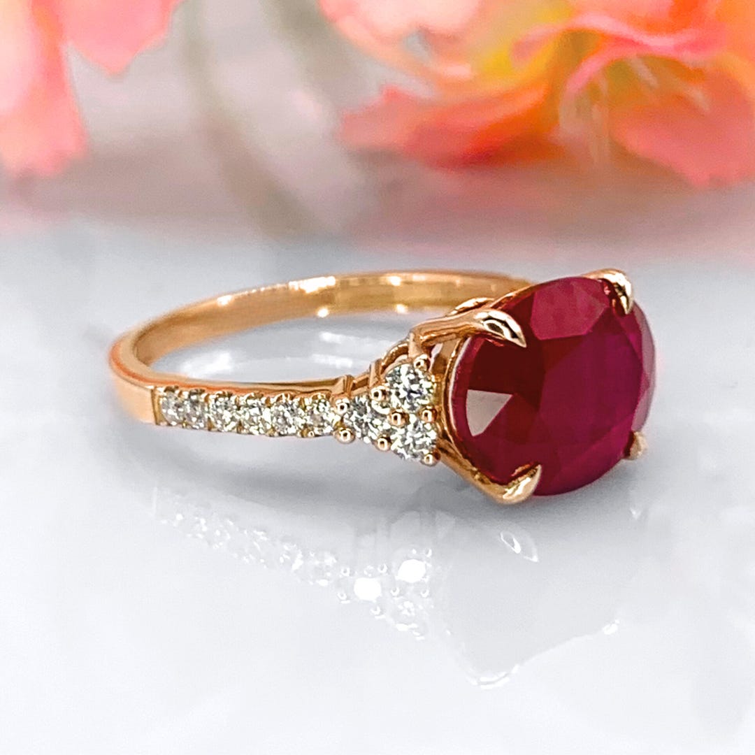 Ruby Ring 14k Gold Oval Cut Ruby Engagement Ring Ruby Diamond Ring ...