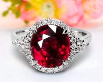 Garnet Ring 14K Gold Deep Red Garnet 5.27ct Oval Gold Ring for Women Anniversary Gift For Her