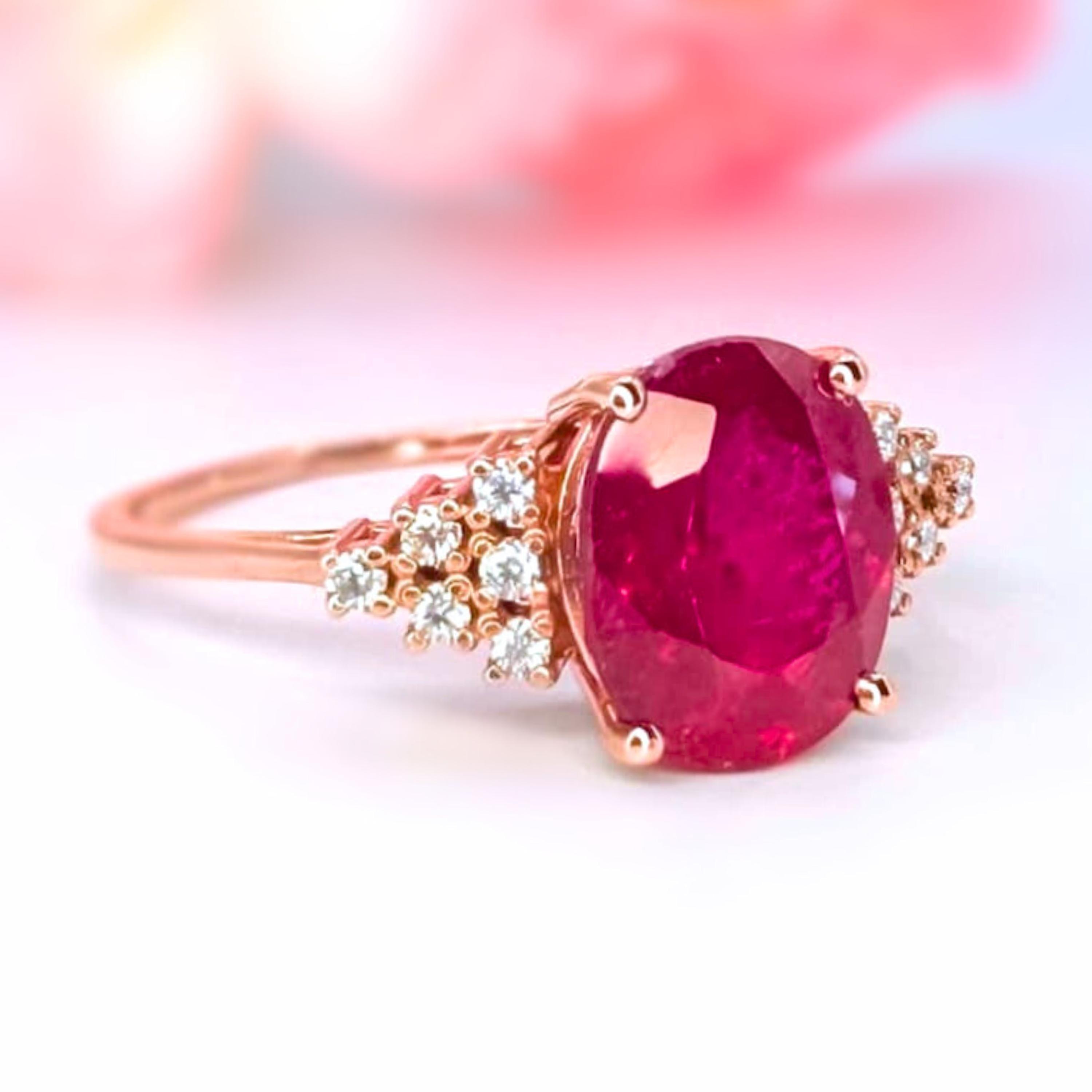 Ruby Ring 14K Gold Oval Ruby Diamond Ring Gift for Her July Birthstone ...