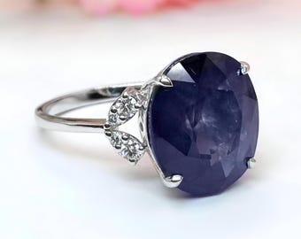 Blue Sapphire Ring 14K Gold 6.56ct Oval Natural Sapphire Engagement Ring September Birthstone Gift for Her