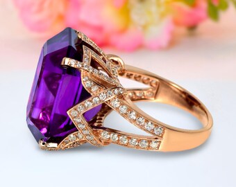 Amethyst Ring 14K Gold 23 Karat Achteck Halo Diamant Ring Jubiläumsgeschenk für sie