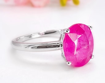 Rubin Ring 14K Solid Gold Natürliche Oval Pink Rot Rubin Solitär Ring Minimalist Verlobungsring