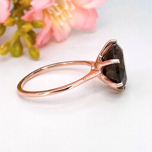 Smoky Quartz Ring 14K Gold Round Brown Quartz Ring 5.30ct Statement Cocktail Ring for Women Elegant Gold Jewelry Gift for Her