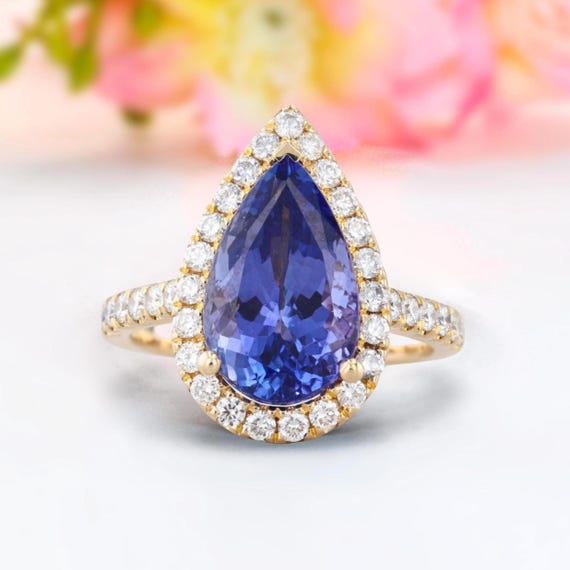 pear natural tanzanite rings