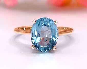 Oval Aquamarine Ring 14K Gold 2.75ct Aquamarine Solitaire Ring March Birthstone Ring Gift For Her