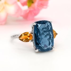 London Blue Topaz Ring- 14k Gold Ring- Wedding Ring- Engagement Ring- Blue Gemstone- Cushion Cut- Gift For Women- Promise Ring