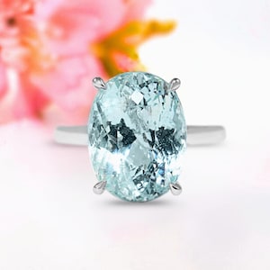 Natural Aquamarine Oval Cut Gemstone K Solid Gold Ring For Women Luxury Handmade Engagement Ring Bridal Anniversary Gifts For Her