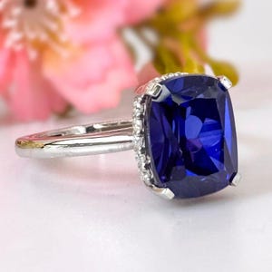 Cornflower Blue Sapphire Engagement Ring Lab-Created Sapphire Gold Dainty Diamond Ring Bridal Promise Ring Gift For Her