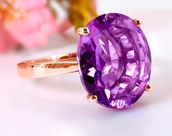 Amethyst Engagement Ring Natural Diamond Ring Vintage 14K Yellow Gold Wedding Ring Art deco Dainty Unique Anniversary Promise Ring