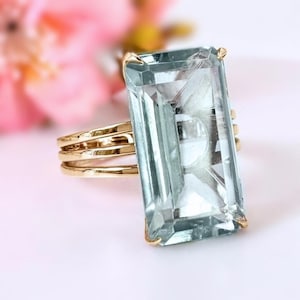 Aquamarine Ring - March Birthstone - Statement Ring - Gold Ring - Engagement Ring - Gemstone Ring - Rectangle Ring - Cocktail Ring