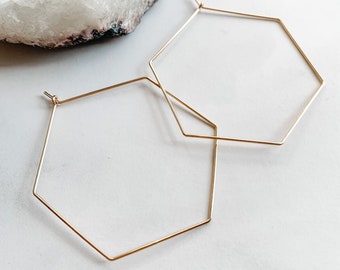 Hexagon Wire Hoop Earrings