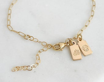 Birth Flower Tag Chain Bracelet