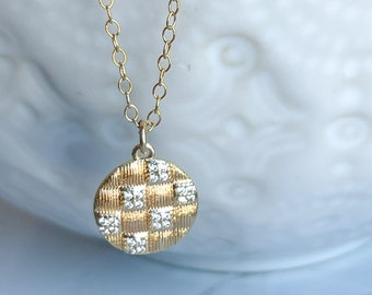 CZ Checkered Disc Charm Necklace