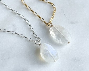 Faceted Moonstone Charm Necklace