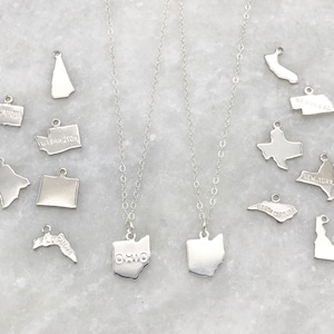 Silver State Necklace | State Pride | Dainty Chain | Heart | State Name | Blank | Area Code | Initials | Gift | Layering | Sterling