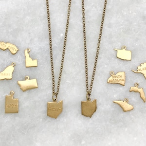 Brass State Necklace | State Pride | Home | Dainty | Heart | State Name | Area Code | Initials | Hometown Gift | Layering |  Ohio