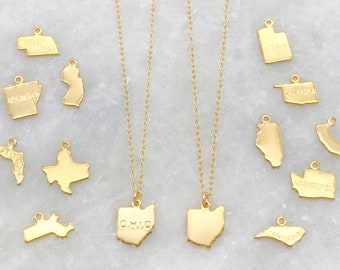 Gold State Necklace | State Pride | Dainty Chain | Heart | State Name | Blank | Area Code | Initials | Gift | Layering | Gold Filled