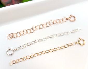 Dainty Cable Chain Extender | Adjustable Necklace, Sterling Silver & 14k Gold
