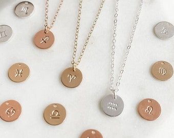 Zodiac Sign Disc Charm Necklace