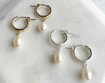 Pearl Huggie Hoops