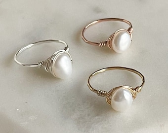 Wire Wrapped Freshwater Pearl Ring