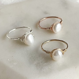 Wire Wrapped Freshwater Pearl Ring