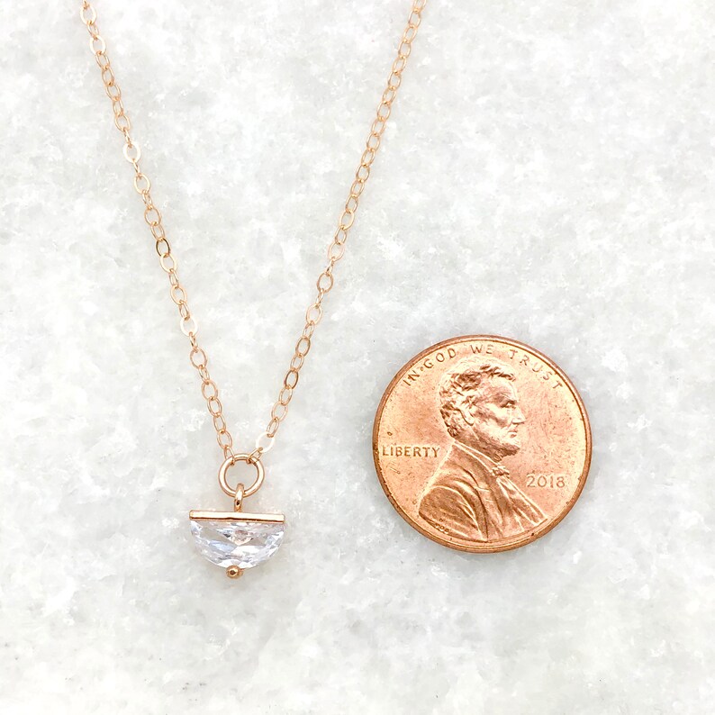 CZ Layering Necklace Semi-Circle Crystal Charm Necklace Minimalist Rose Gold Plated Delicate Chain Dainty Bridal Jewelry